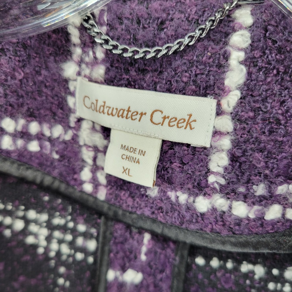Coldwater Creek Purple Plaid Boucle Coat XL Funnel Neck Button Front Textured - Picture 5 of 7